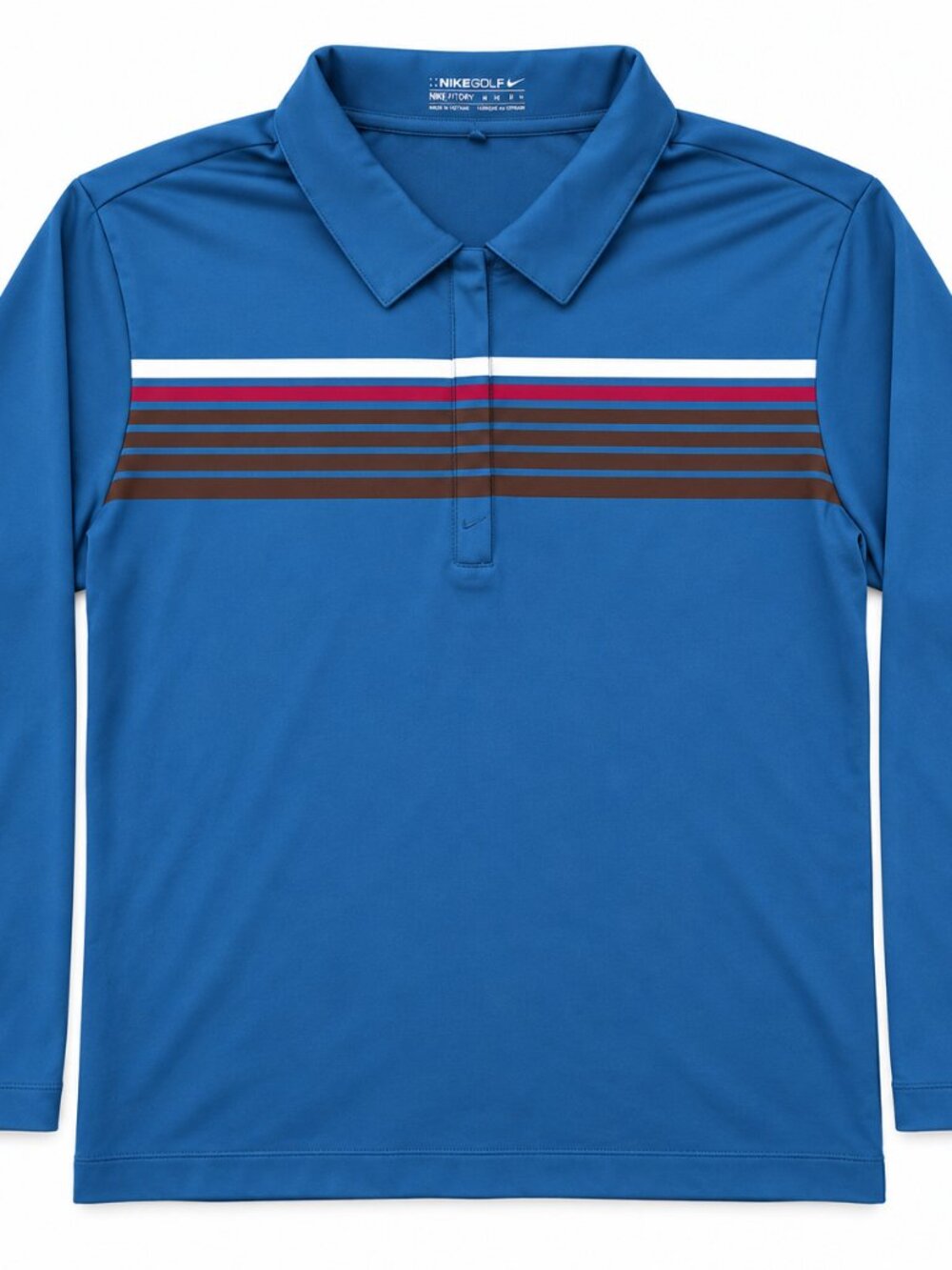 Nike Golf Performance Dri-FIT Striped Polo Shirt Blue Burgundy White Womens L